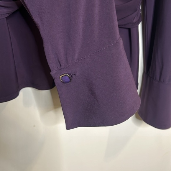 Frank Lyman Vneck Purple Long Sleeve Wide Cuffs Stretch Blouse Size 16 - Picture 4 of 17